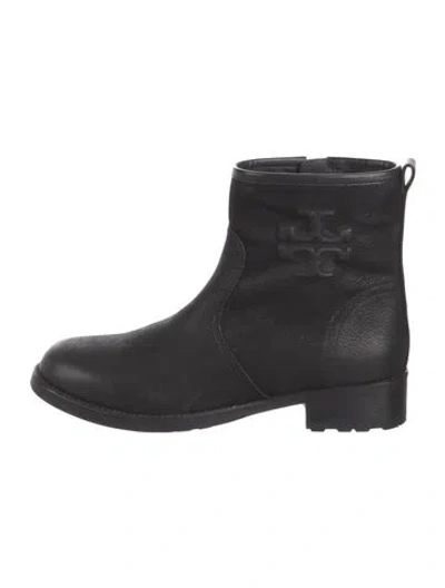 Pre-owned Tory Burch Leather Moto Boots In Black