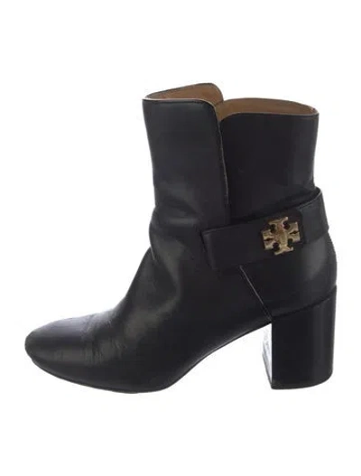 Pre-owned Tory Burch Leather Moto Boots In Black