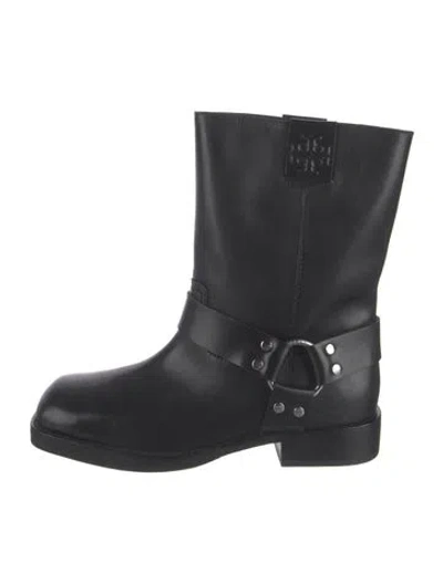 Pre-owned Tory Burch Leather Moto Boots In Black