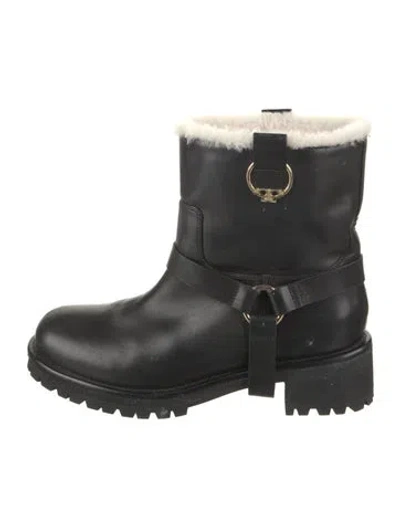 Pre-owned Tory Burch Leather Moto Boots In Black