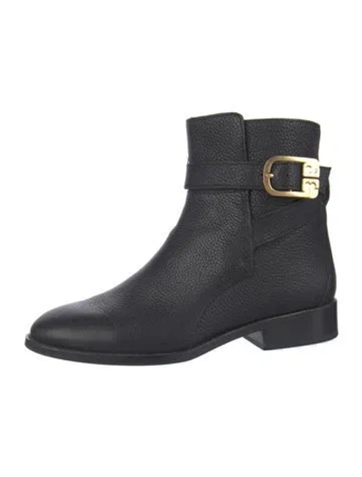 Pre-owned Tory Burch Leather Moto Boots In Black/blue