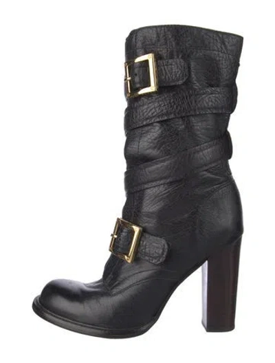 Pre-owned Tory Burch Leather Moto Boots In Blue