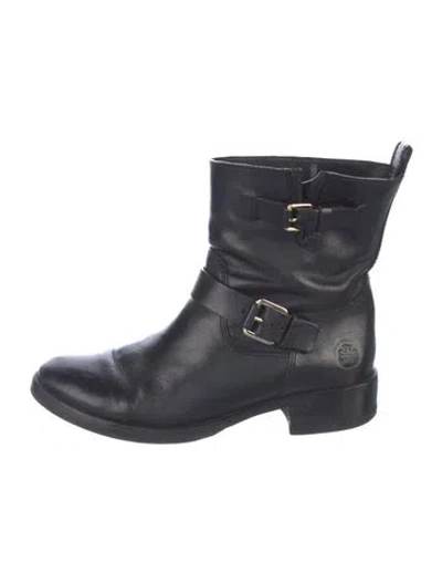 Pre-owned Tory Burch Leather Moto Boots In Blue