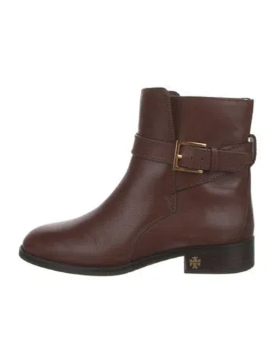 Pre-owned Tory Burch Leather Moto Boots In Brown