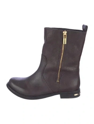 Pre-owned Tory Burch Leather Moto Boots In Brown