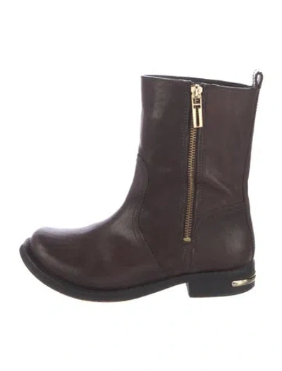 Pre-owned Tory Burch Leather Moto Boots In Brown