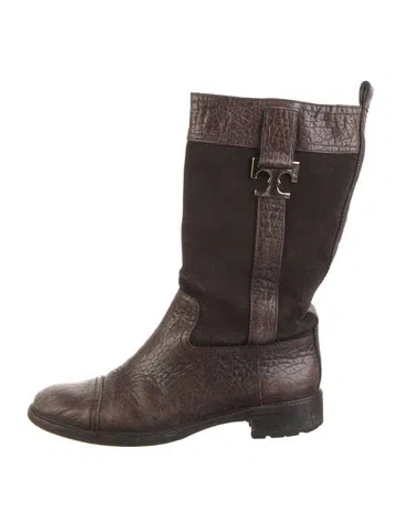 Pre-owned Tory Burch Leather Moto Boots In Brown