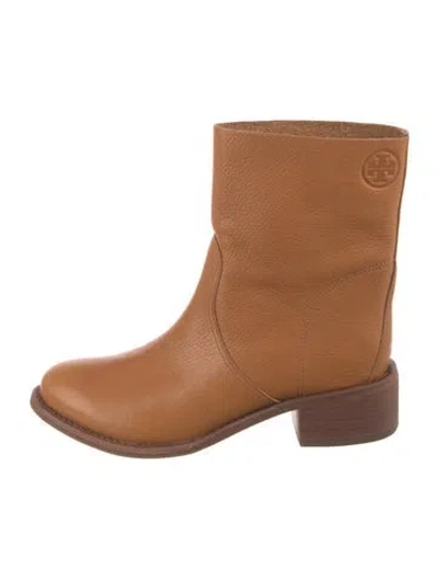 Pre-owned Tory Burch Leather Moto Boots In Brown