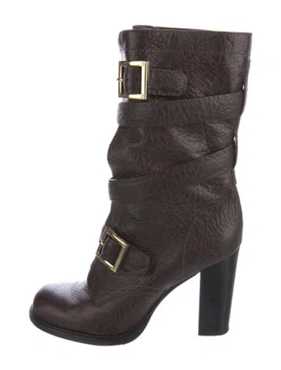 Pre-owned Tory Burch Leather Moto Boots In Brown