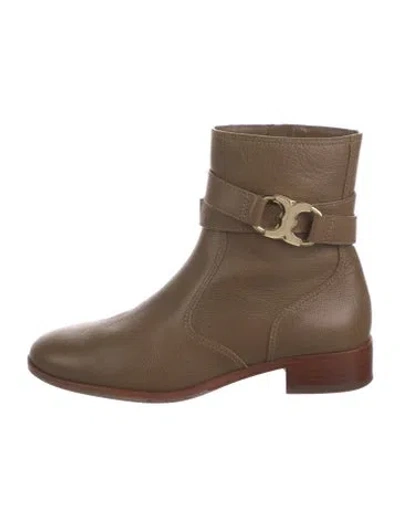 Pre-owned Tory Burch Leather Moto Boots In Brown