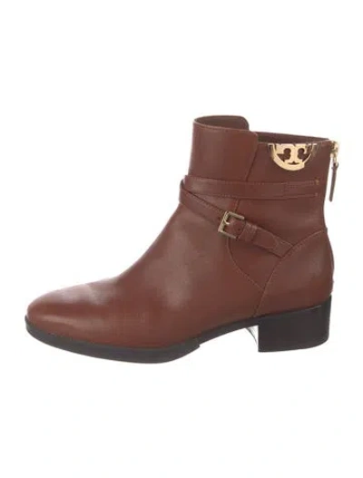 Pre-owned Tory Burch Leather Moto Boots In Brown