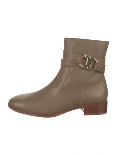 Pre-owned Tory Burch Leather Moto Boots In Brown