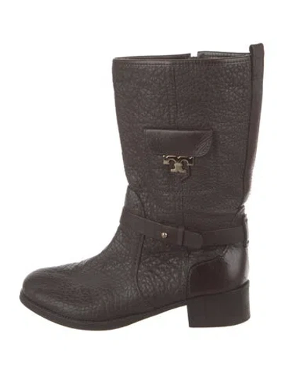 Pre-owned Tory Burch Leather Moto Boots In Brown