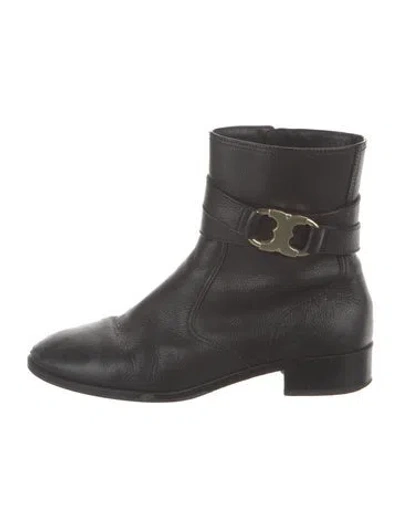 Pre-owned Tory Burch Leather Moto Boots In Brown