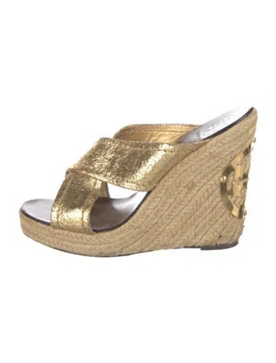 Pre-owned Tory Burch Leather Mules In Gold