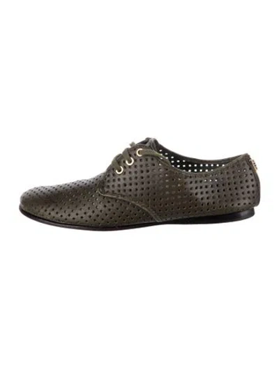 Pre-owned Tory Burch Leather Oxfords In Green