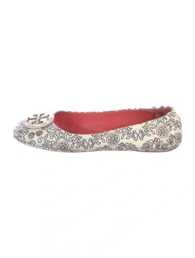 Pre-owned Tory Burch Leather Paisley Print Ballet Flats In White