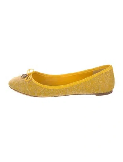 Pre-owned Tory Burch Leather Paisley Print Ballet Flats In Yellow