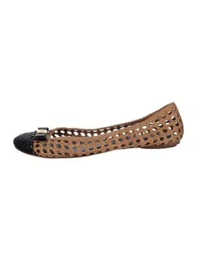 Pre-owned Tory Burch Leather Patterned Ballet Flats In Black/brown