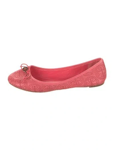 Pre-owned Tory Burch Leather Patterned Ballet Flats In Pink