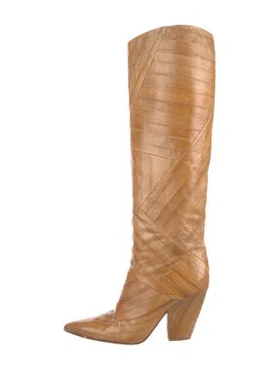 Pre-owned Tory Burch Leather Patterned Boots In Neutrals