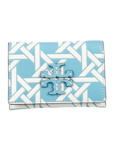 Pre-owned Tory Burch Leather Patterned Card Holder In Blue/white