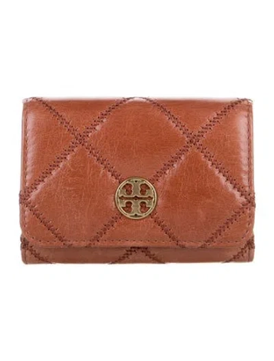 Pre-owned Tory Burch Leather Patterned Card Holder In Brown