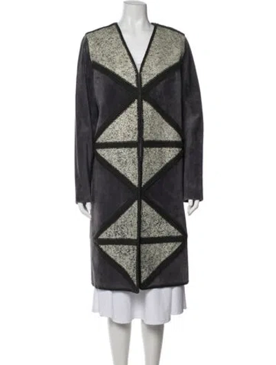 Pre-owned Tory Burch Leather Patterned Coat In Blue