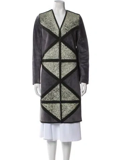 Pre-owned Tory Burch Leather Patterned Coat In Gray