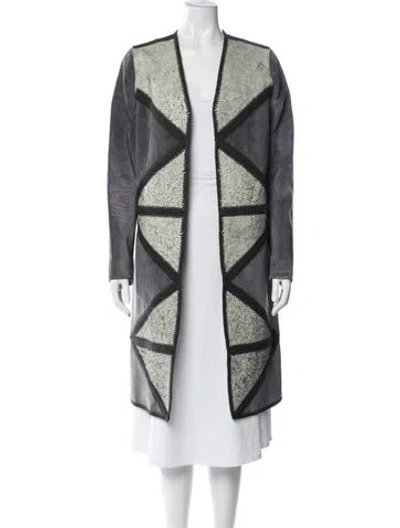 Pre-owned Tory Burch Leather Patterned Coat In Grey