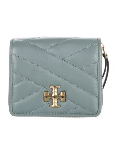 Pre-owned Tory Burch Leather Patterned Compact Wallet In Grey