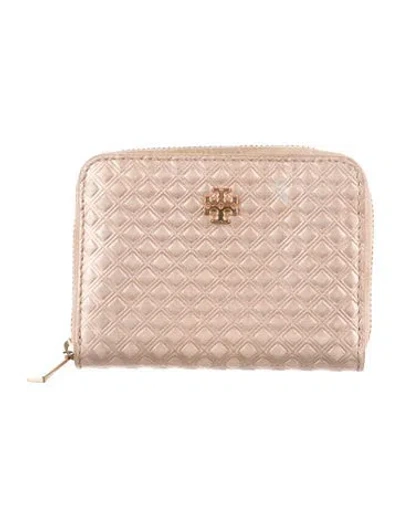 Pre-owned Tory Burch Leather Patterned Compact Wallet In Metallic/pink
