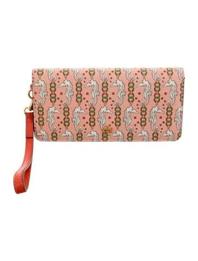 Pre-owned Tory Burch Leather Patterned Continental Wallet In Pink
