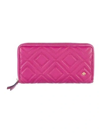 Pre-owned Tory Burch Leather Patterned Continental Wallet In Pink/purple