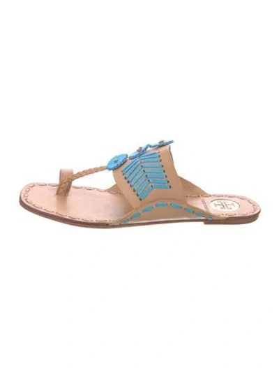 Pre-owned Tory Burch Leather Patterned Flip Flops In Neutral