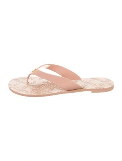 Pre-owned Tory Burch Leather Patterned Flip Flops In Neutrals