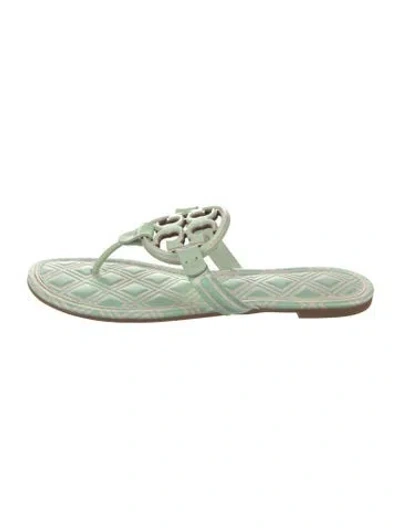 Pre-owned Tory Burch Leather Patterned Flip Flops In Pink