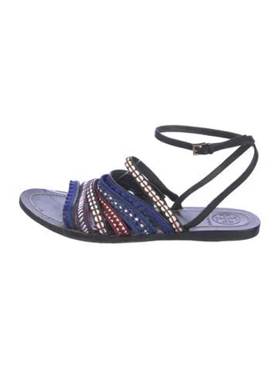Pre-owned Tory Burch Leather Patterned Gladiator Sandals In Black