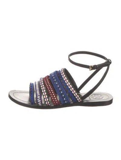 Pre-owned Tory Burch Leather Patterned Gladiator Sandals In Black