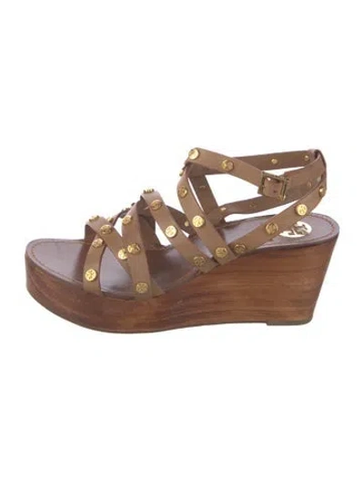 Pre-owned Tory Burch Leather Patterned Gladiator Sandals In Black