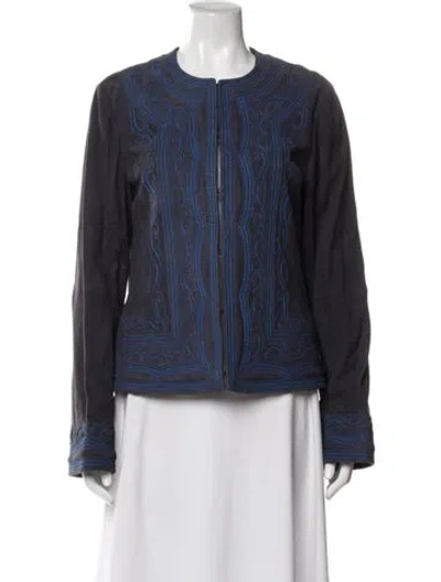 Pre-owned Tory Burch Leather Patterned Jacket In Blue