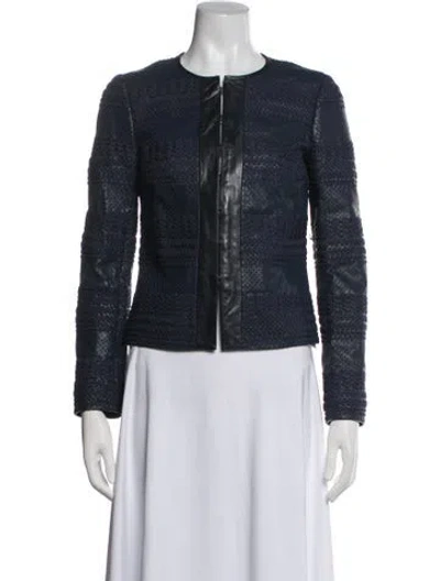 Pre-owned Tory Burch Leather Patterned Jacket In Blue