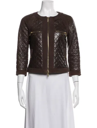 Pre-owned Tory Burch Leather Patterned Jacket In Brown
