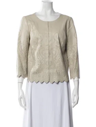 Pre-owned Tory Burch Leather Patterned Jacket In Neutral