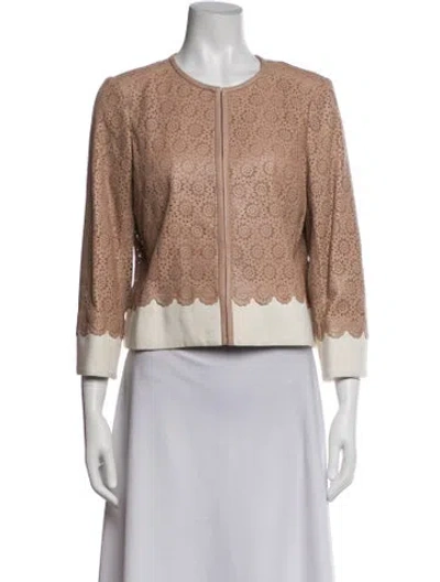 Pre-owned Tory Burch Leather Patterned Jacket In Neutrals