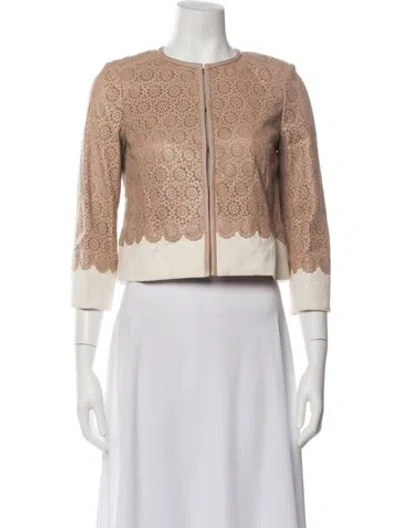 Pre-owned Tory Burch Leather Patterned Jacket In Pink