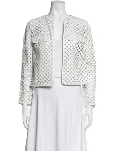 Pre-owned Tory Burch Leather Patterned Jacket In White