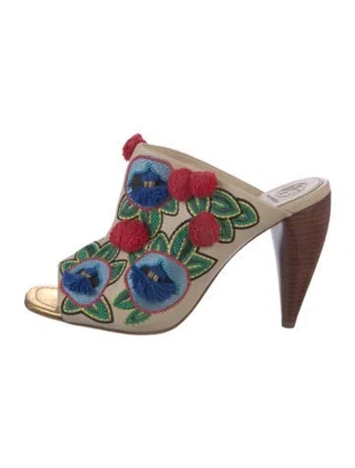Pre-owned Tory Burch Leather Patterned Mules In Neutral