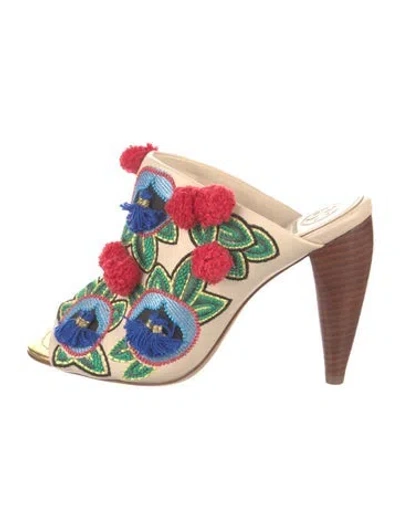 Pre-owned Tory Burch Leather Patterned Mules In Neutrals