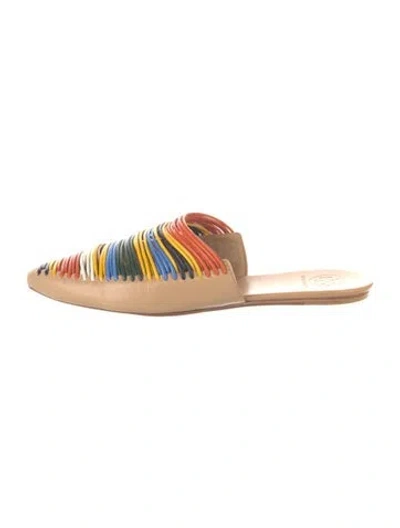 Pre-owned Tory Burch Leather Patterned Mules In Neutrals